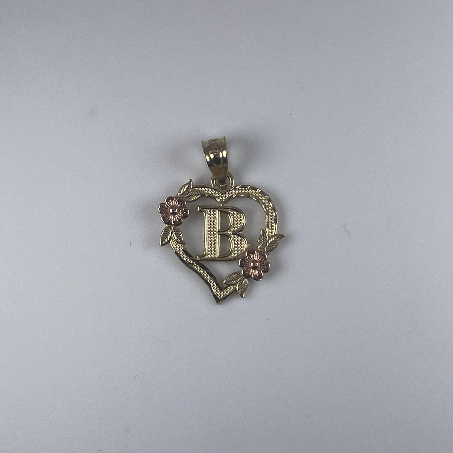 10K Gold 1gm Heart Initial with Rose 2 Tone Pendant