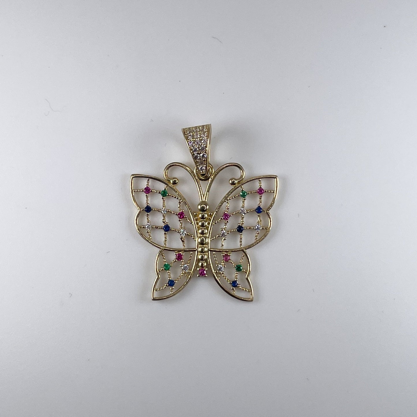 10K Gold 2.4gm Butterfly with Color Cubic Zirconia Pendant