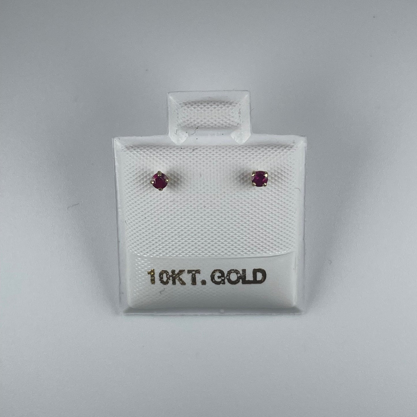 10K Gold 2mm Stud Earrings with Red Cubic Zirconia