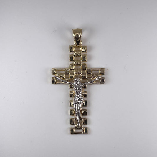 10K Gold 3.5 gm D/Cut Rol Cross w Jesus 2 Tone Pendant