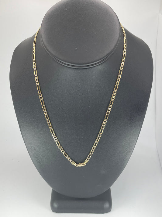 10K Gold 3.6gm Hollow D/Cut Figaro 3.5mm 18" Chain