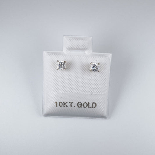 10K Gold 3mm Square Stud Earrings with Cubic Zirconia
