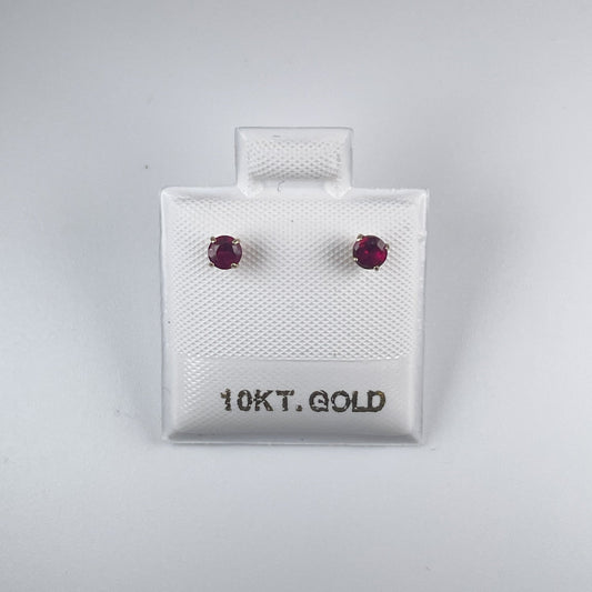10K Gold 3mm Stud Earrings, Screw Back Red Cubic Zirconia