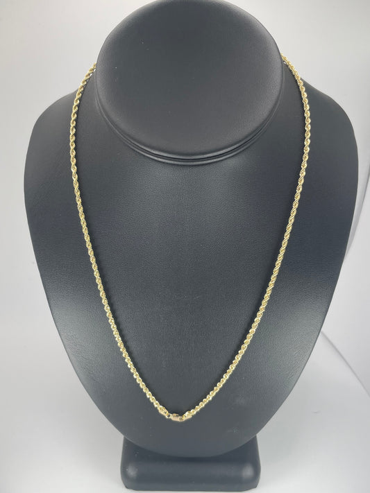 10K Gold 4.3gm Hollow Rope Chain D/Cut 2mm 28 Chain