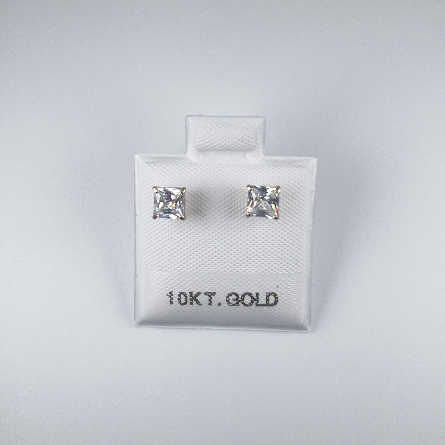 10K Gold 4mm Square Stud Earrings, with Cubic Zirconia