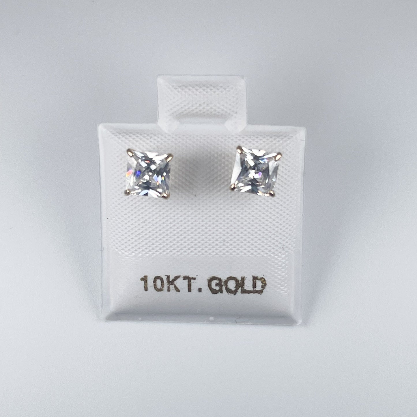 10K Gold 5mm Square Stud Earrings with Cubic Zirconia