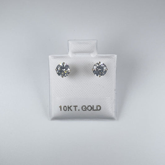 10K Gold 5mm Stud Earrings Screw Back with Cubic Zirconia