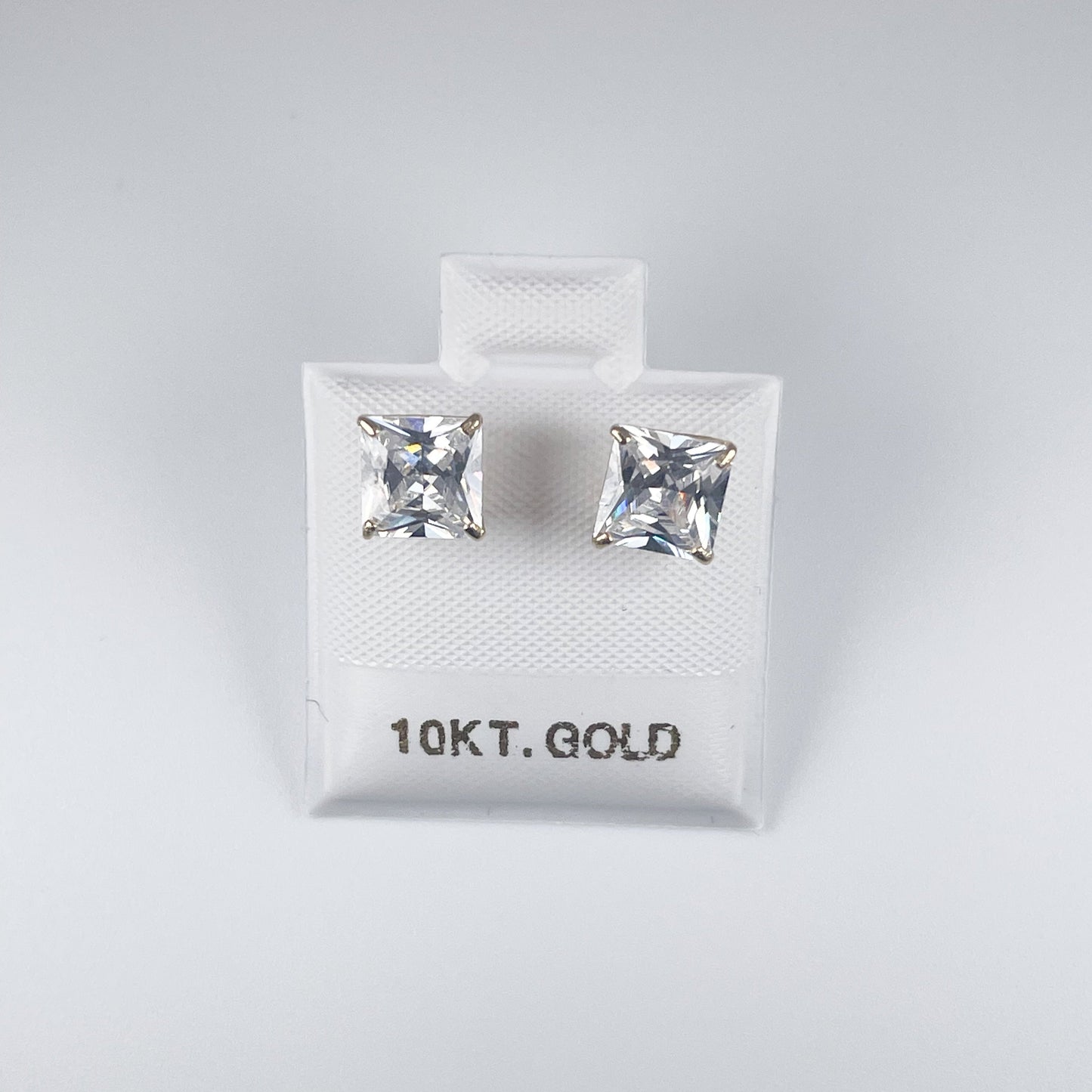 10K Gold 6mm Square Stud Earrings with Cubic Zirconia