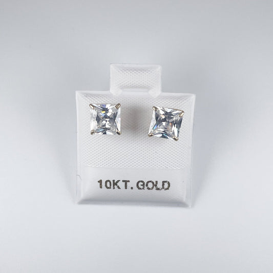 10K Gold 6mm Square Stud Earrings with Cubic Zirconia