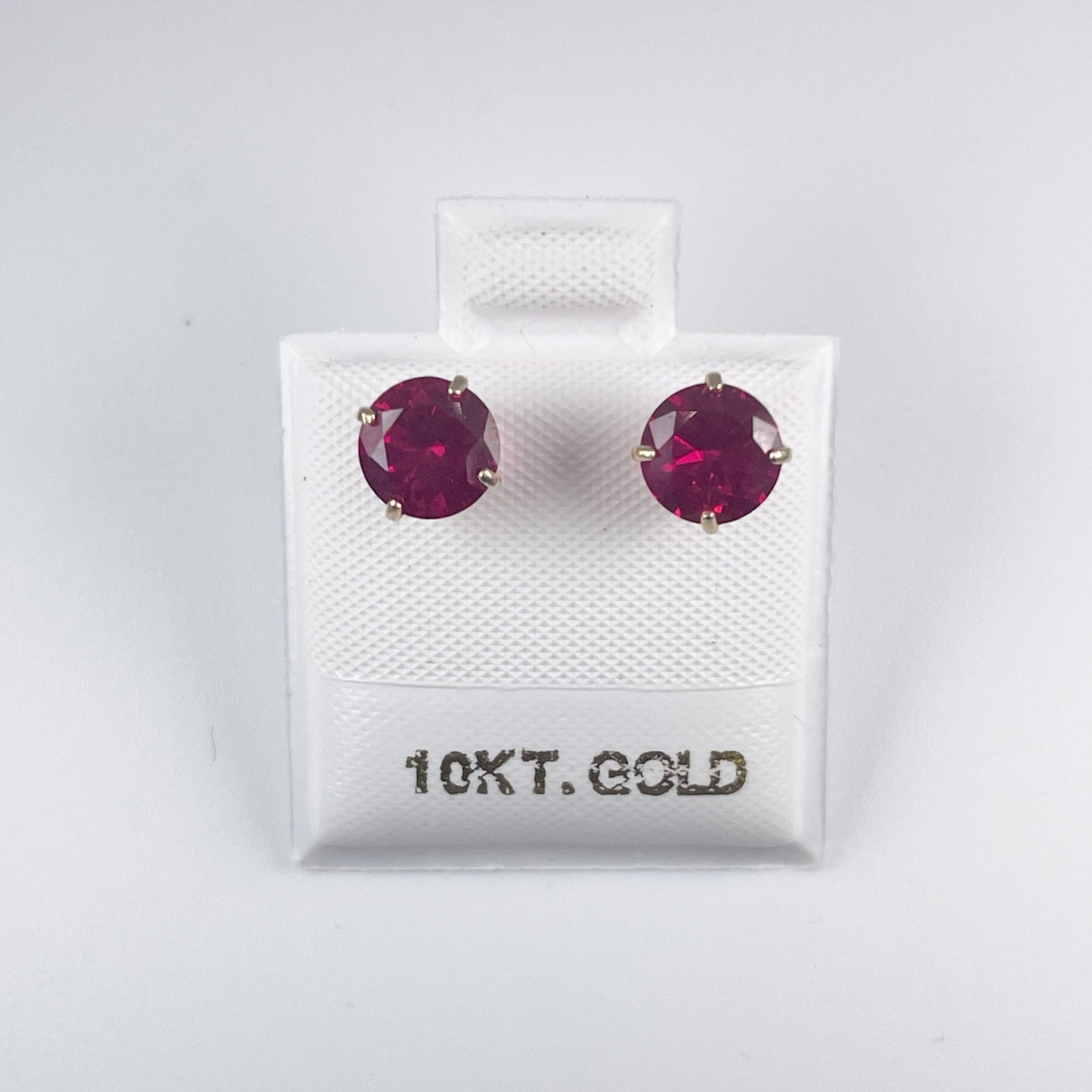 10K Gold 6mm Stud Earrings, Screw Back Red Cubic Zirconia