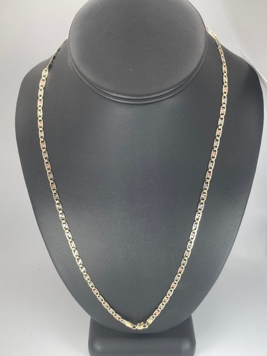 10K Gold 7.2gm Valentino Style Tri color 3mm 22 Chain $395