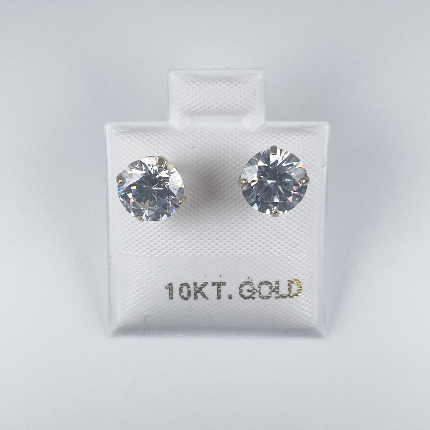 10K Gold 7mm Round Stud Earrings, Screw Back with Cubic Zirconia