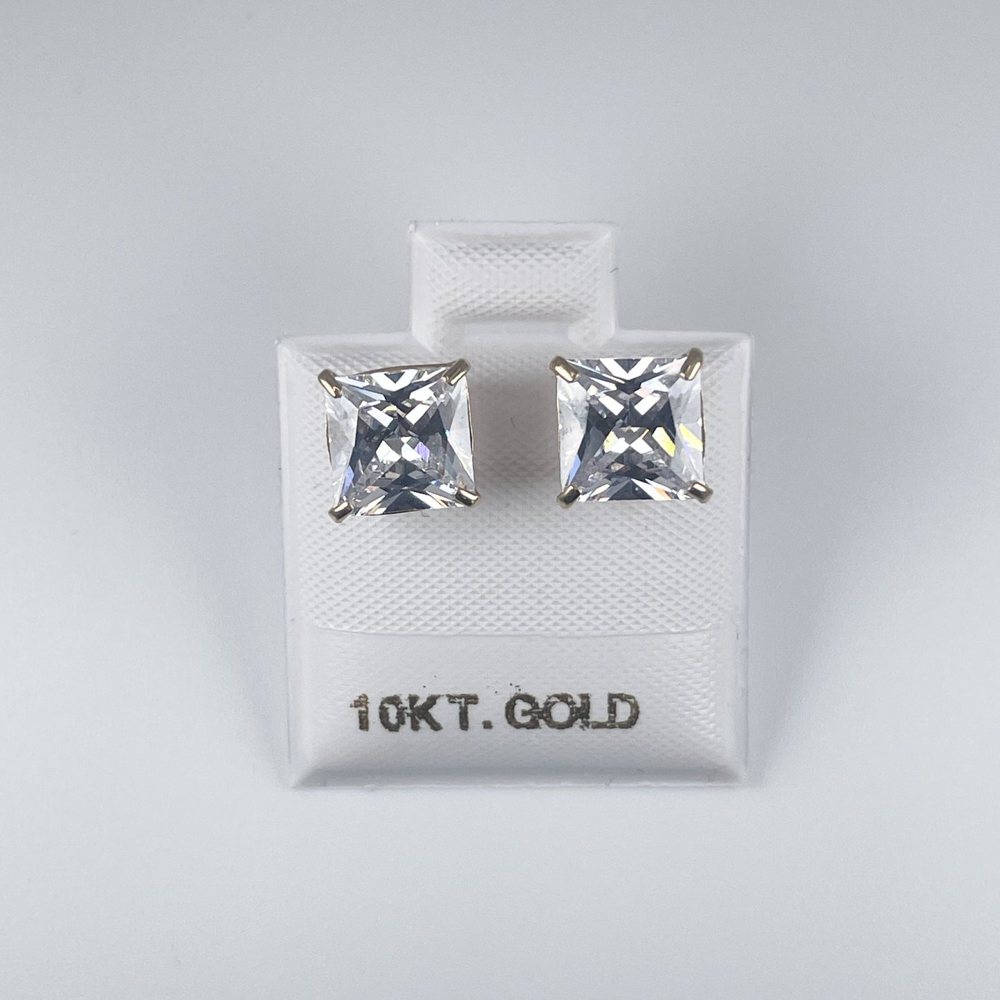 10K Gold 8mm Square Stud Earrings Screw Back with Cubic Zirconia