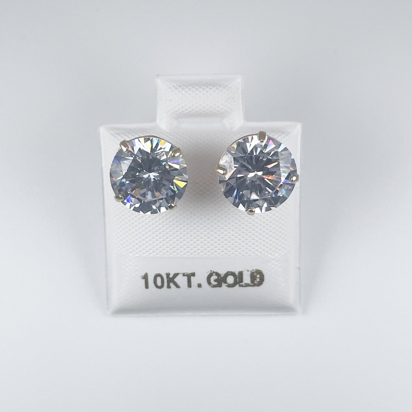 10K Gold 9mm Stud Earrings, Screw Back with Cubic Zirconia