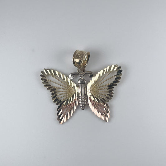 10K Gold Butterfly 2.1 Diamond Cut 2 Tone Pendant