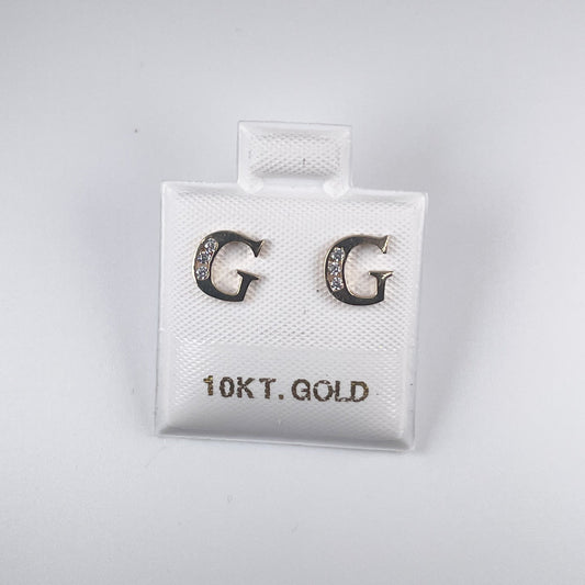 10K Gold Initial Stud Earnings with Cubic Zirconia, Push Back