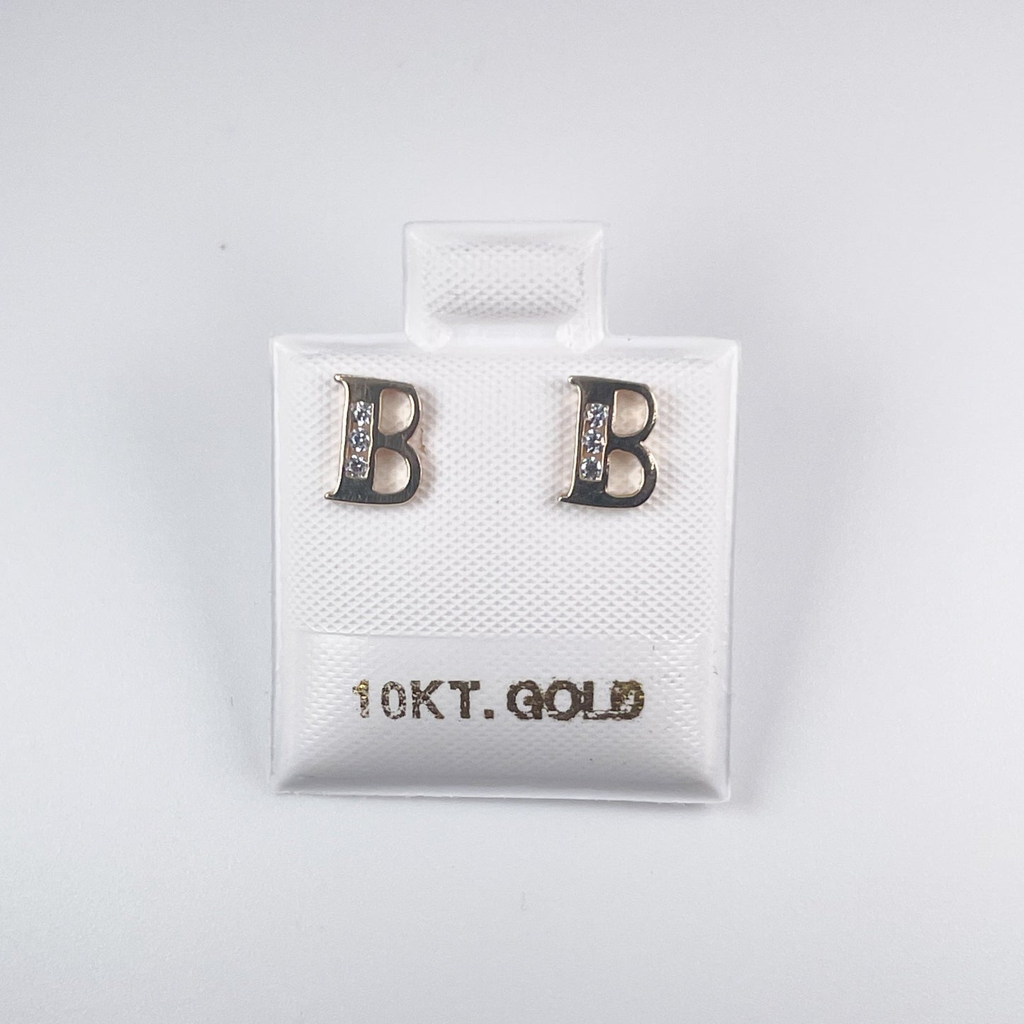 10K Gold Initial Stud Earrings with Cubic Zirconia, Push Back