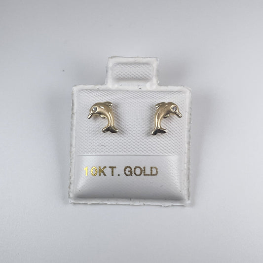 10K Gold Stud Dolphin Earrings, Screw Back