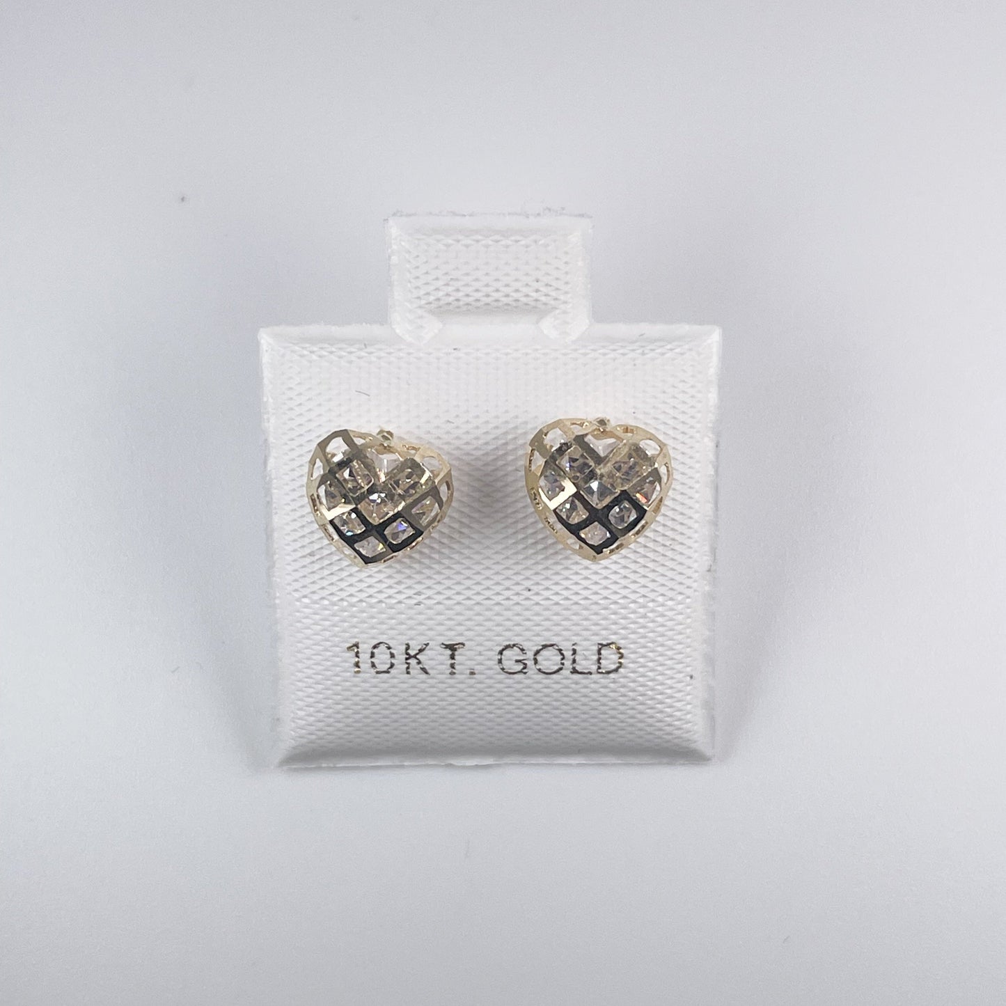 10K Gold Stud Heart Earrings With Cubic Zirconia wrapped with Gold, Screw Back