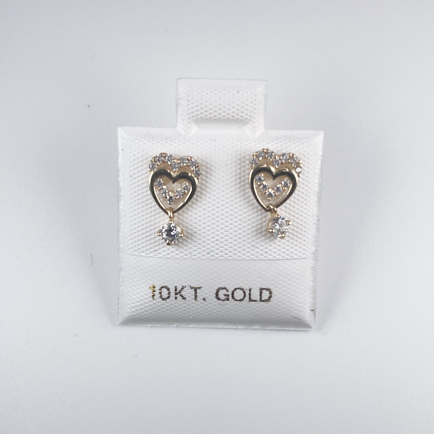 10K Gold Stud Heart Earrings with Cubic Zirconia, Screw Backs