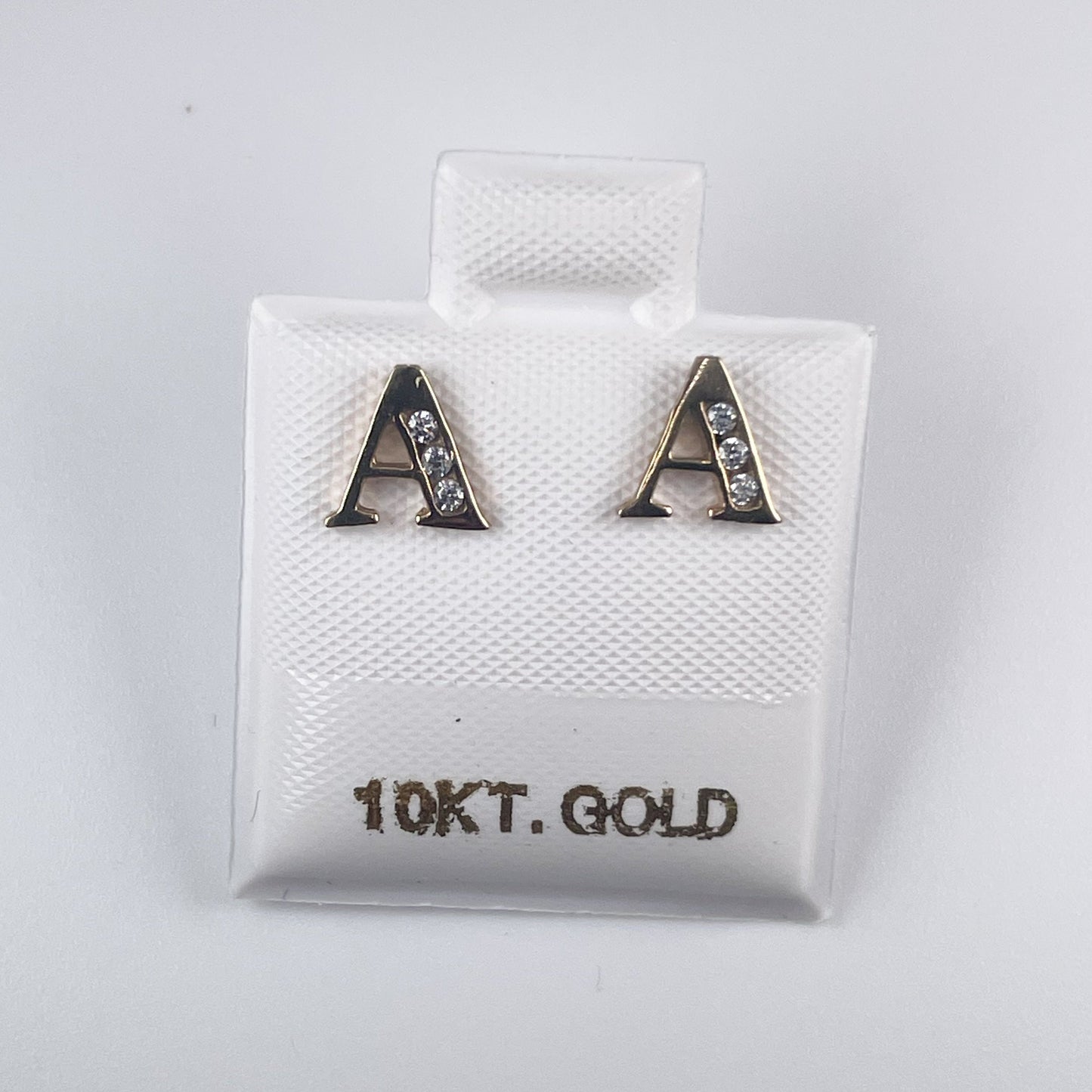 10K Initial Stuf Earrings with Cubic Zirconia, Push Back