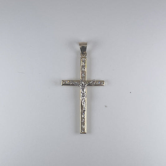 14K Gold 0.8gm Cross with Cubic Zirconia with Jesus