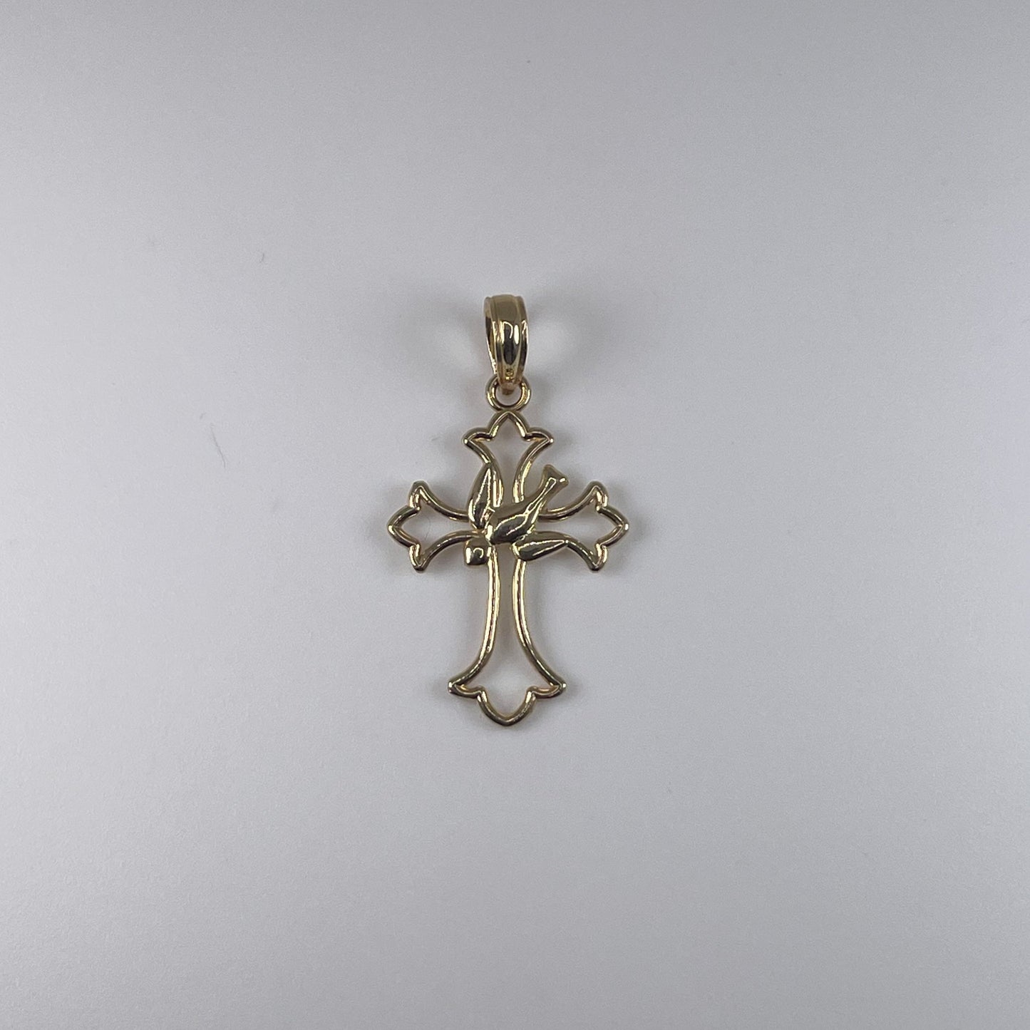 14K Gold 0.9gm Cross with Dove Pendant