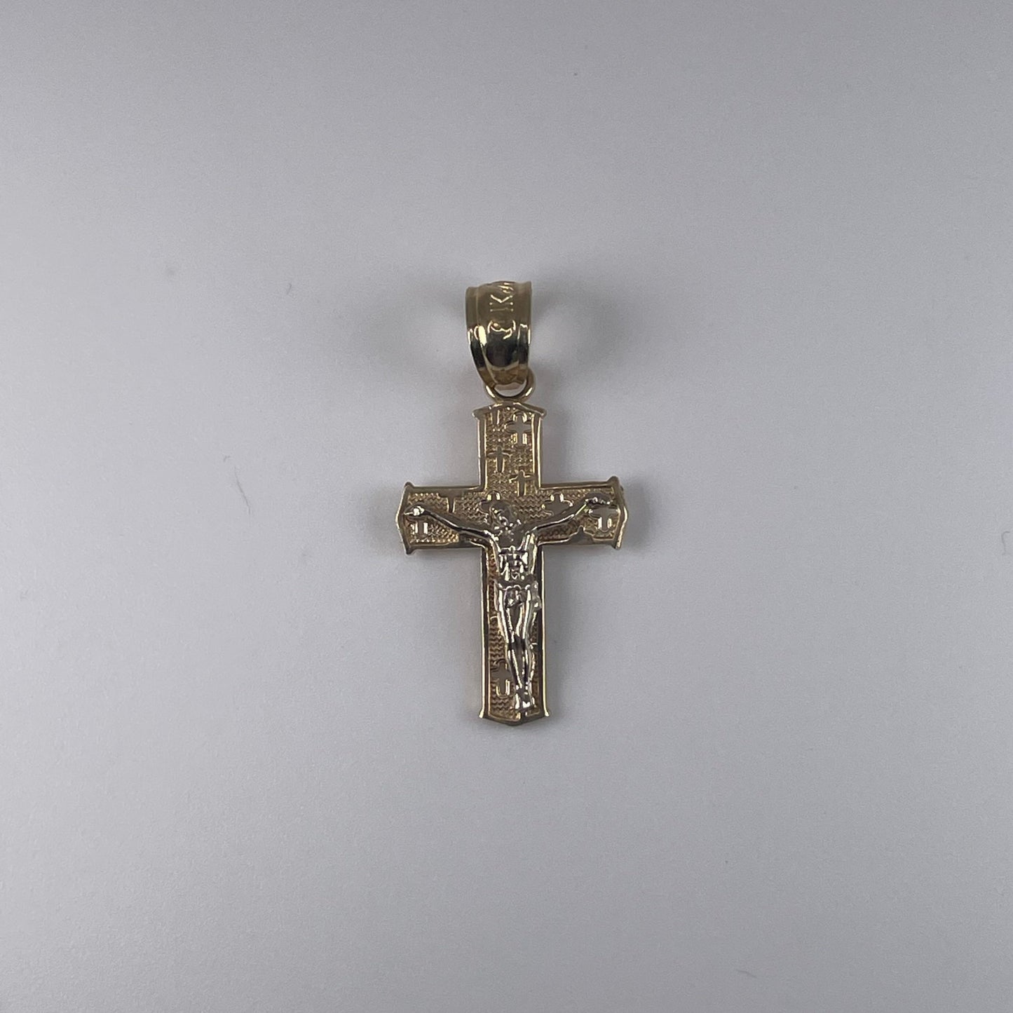 14K Gold 1.1gm 2 Tone Cross with Jesus Body Pendant