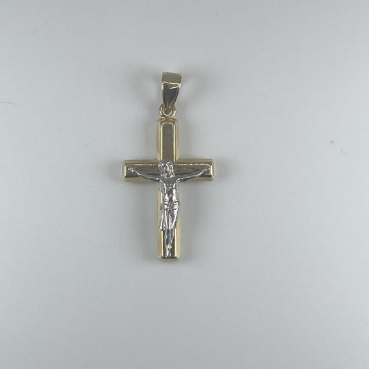 14K Gold 1gm 2 Tone Gold Cross with Jesus