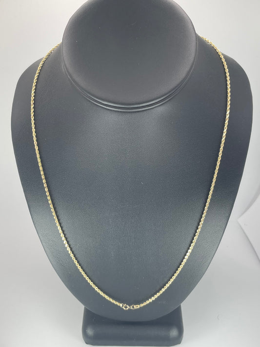 14K Gold 2.4gm Hollow Rope Dcut 1.8mm 24 "Chain