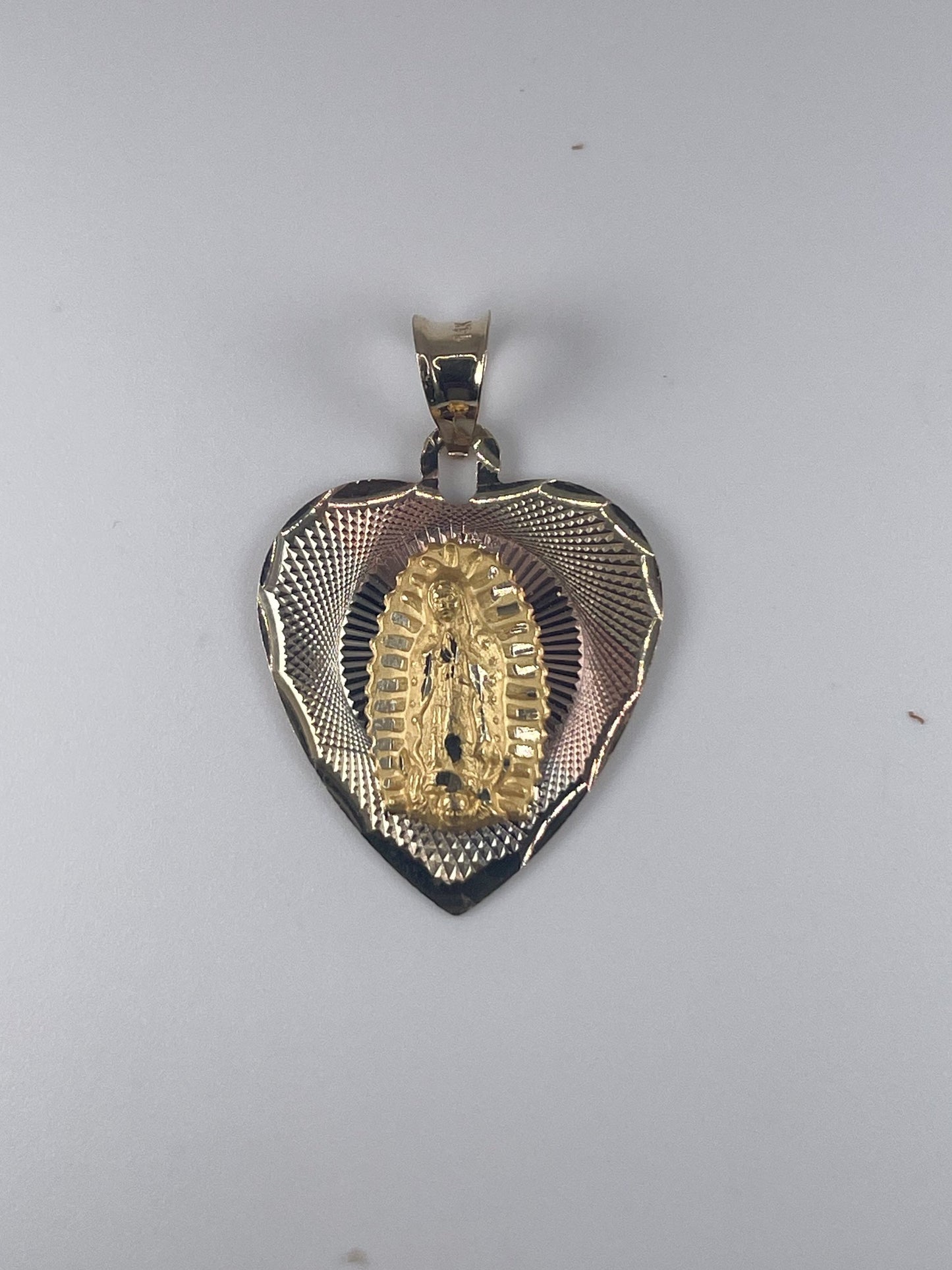 14K Gold 2gm 2 Tone D/Cut Virgin Mary Pendant