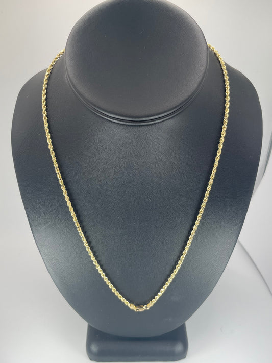 14K Gold 3.5gm Hollow Rope D/Cut 2mm 20" Chain