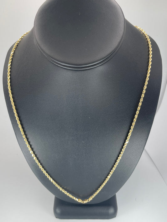 14K Gold 4gm Hollow Rope D/Cut 2.2mm 24 Chain