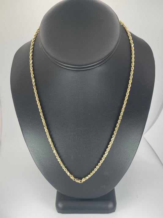 14K Gold 5.9gm Hollow Rope D/Cut 3mm 24 Chain