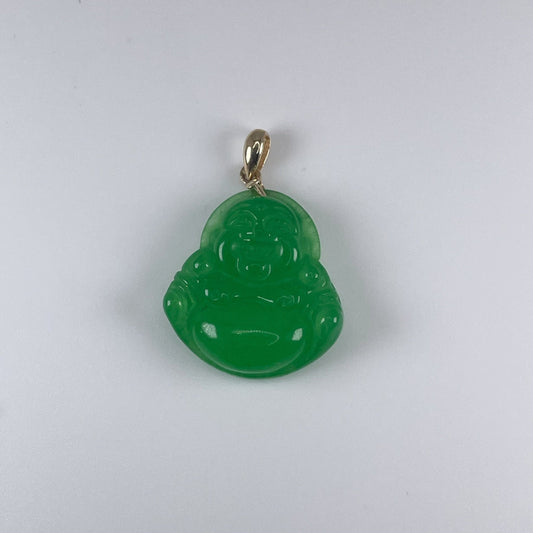 14K Jade Buddha Green Pendant