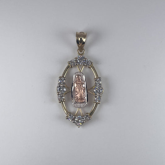 14k Gold 2.3gm 2 Tone Virgin Mary with Cubic Zirconia Pendant