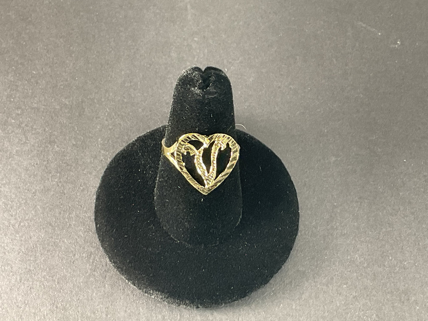 10K Gold Heart with letter V ,  1.6 gm. Size7. $115