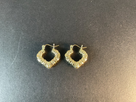 10K GOLD HEART BAMBOO HOOPS  1.8 gms. $129.00